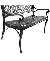 Sunnydaze Decor 2-Person Cast Aluminum Garden Bench with Checkered Design - 615-Pound Weight Capacity - 39-Inch W - Black