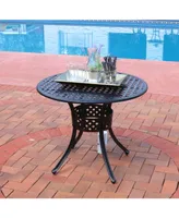 Sunnydaze Decor Decorative Lattice Cast Aluminum Patio Dining Table with Umbrella Hole - 33-Inch Diameter - Black