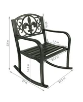 Sunnydaze Decor Fleur-de-Lis Cast Iron and Steel Patio Rocking Chair - 275-Pound Weight Capacity - Black