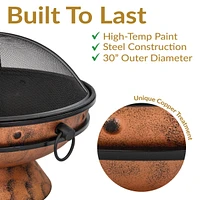 30-Inch Large Outdoor Fire Pit - Wood Burning Fire Pit for Outside with Poker and Screen - Copper Finish - Royal Cauldron