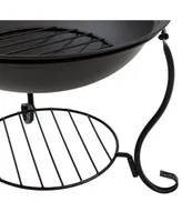 Sunnydaze Decor 18-Inch Elegant Steel Fire Pit Bowl with Spark Screen Guard - Black Finish