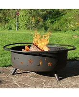 Cosmic 42-Inch Large Outdoor Fire Pit - Wood-Burning Fire Pit with Round Spark Screen, Poker, and Built-in Grate
