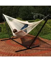 Xxl Thick Cord Family-Size, Handwoven Mayan Hammock with 15-Foot Steel Stand - 400-Pound Capacity - Natural