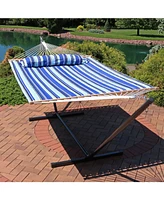 Quilted Double Hammock with 12-Foot Stand and Pillow - 350-Pound Capacity - Black Stand