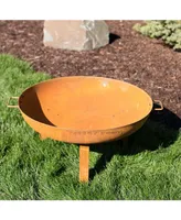 Inch Rustic Cast Iron Outdoor Raised Fire Pit Bowl with Handles