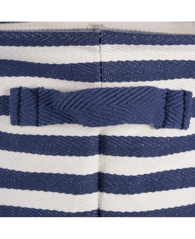 Design Imports Polyethylene Coated Herringbone Woven Cotton Laundry Bin Stripe French Rectangle Set of