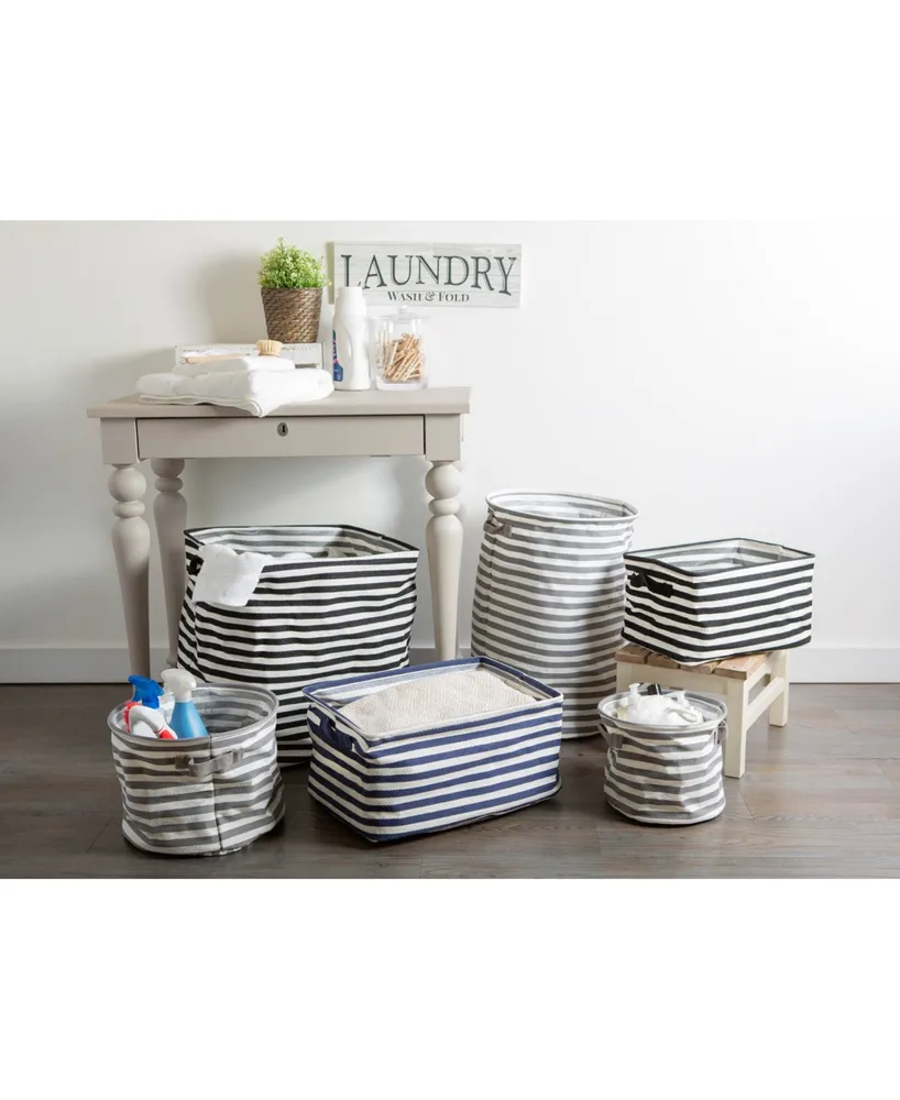 Design Imports Polyethylene Coated Herringbone Woven Cotton Laundry Bin Stripe Rectangle Set of