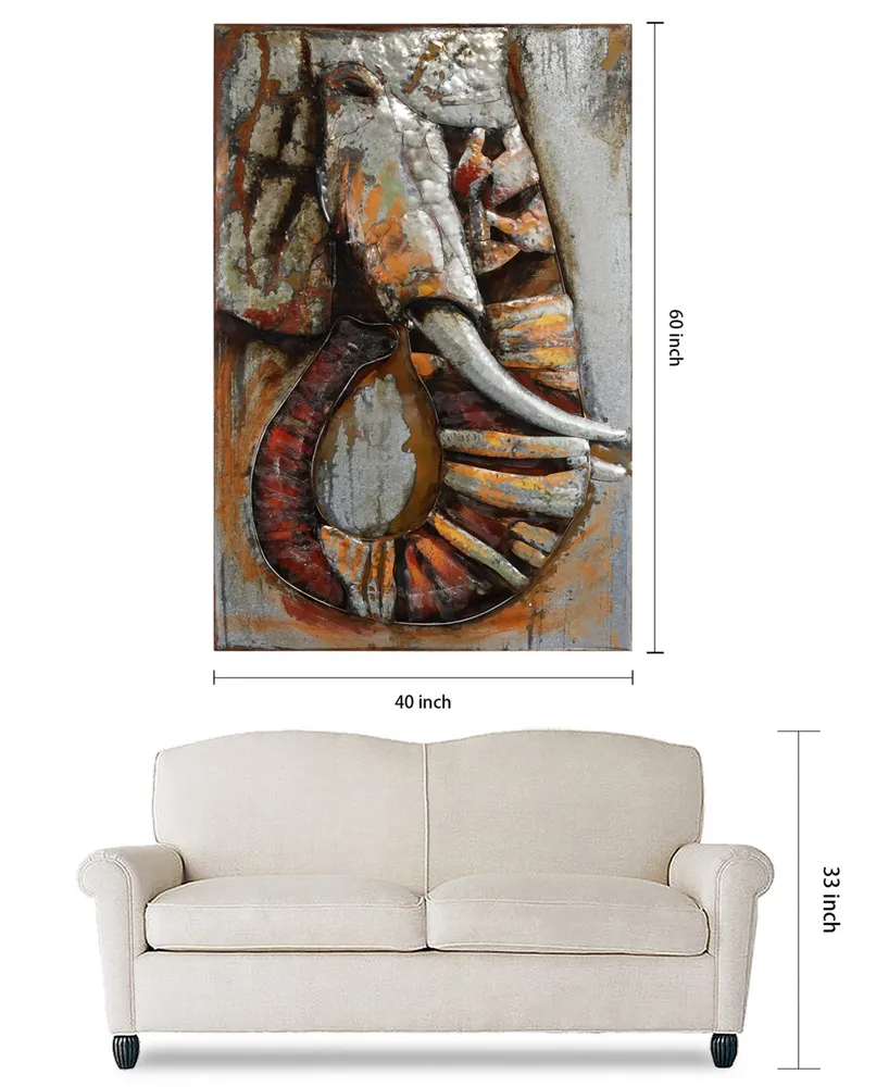 Empire Art Direct Elephant Mixed Media Iron Hand Painted Dimensional Wall Art, 60" x 40" x 2.8"