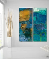 Empire Art Direct Reedy Blue I Iii Frameless Free Floating Tempered Art Glass Abstract Wall Art, 63" x 24" x 0.2"