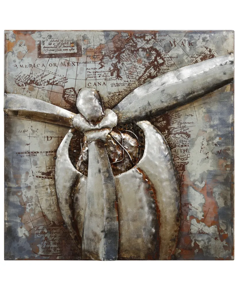 Empire Art Direct Retro Airplane 1 Mixed Media Iron Hand Painted Dimensional Wall Art, 32" x 32" x 3"