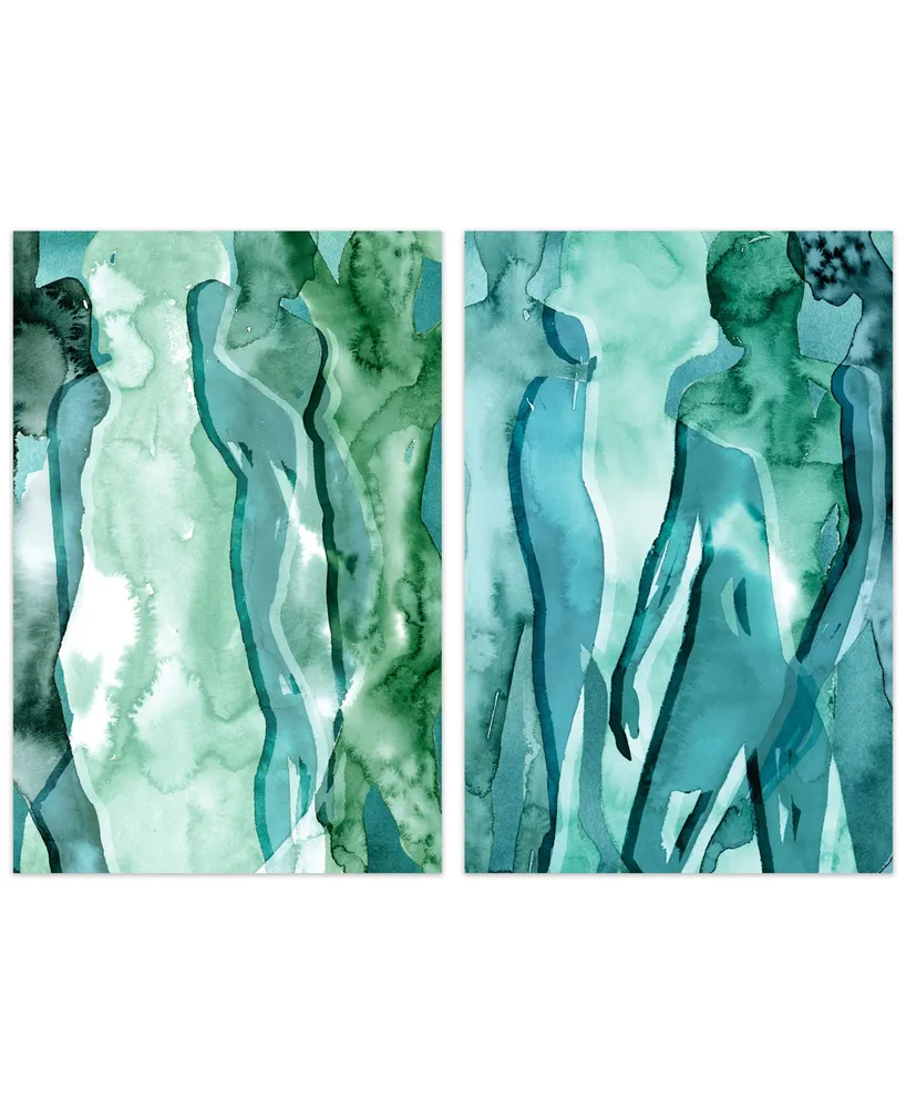 Empire Art Direct Water Women I Ii Frameless Free Floating Tempered Art Glass Wall Art, 48" x 32" x 0.2"