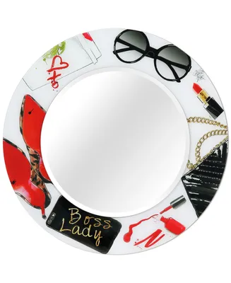Empire Art Direct Boss Lady Round Beveled Wall Mirror on Free Floating Reverse Printed Tempered Art Glass, 36" x 36" x 0.4"