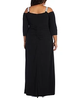 R & M Richards Plus Embellished Cold-Shoulder Gown