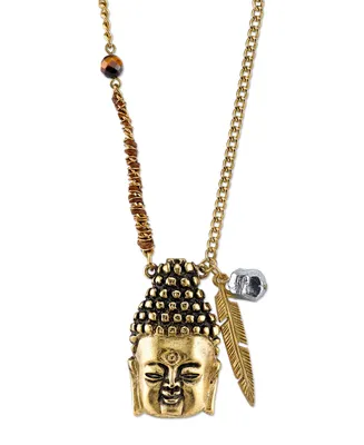 T.r.u. by 1928 Waxed Linen Wrapped Chain with 14 K Gold Dipped Buddha Head Necklace