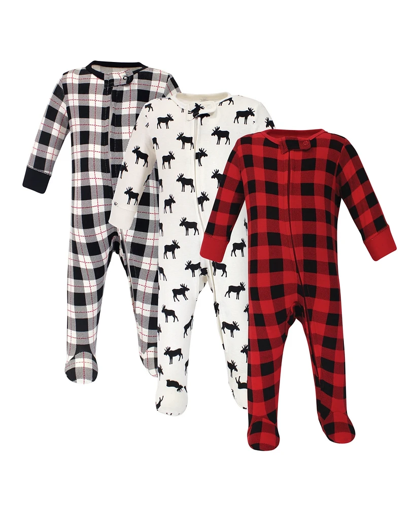 Hudson Baby Boys Cotton Zipper Sleep and Play 3pk, Moose