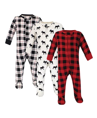 Hudson Baby Boys Cotton Zipper Sleep and Play 3pk, Moose