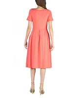 24seven Comfort Apparel Midi Dress with Short Sleeves and Pocket Detail