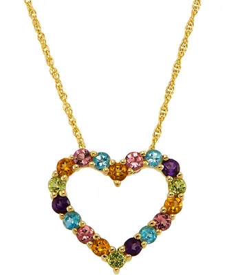 Multi-Gemstone Heart 18" Pendant Necklace (1-1/5 ct. t.w.) in 14k Gold-Plated Sterling Silver