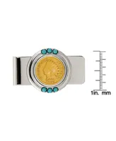 Men's American Coin Treasures Gold-Layered 1800's Indian Penny Turquoise Coin Money Clip