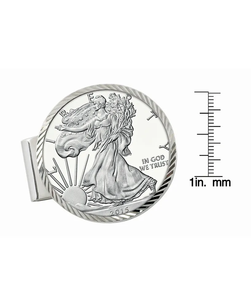 Men's American Coin Treasures Sterling Silver Diamond Cut Coin Money Clip with Proof American Silver Eagle Dollar