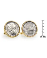 American Coin Treasures Silver Jefferson Nickel Wartime Nickel Rope Bezel Coin Cuff Links