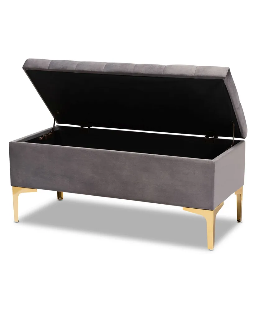 Furniture Valere Glam and Luxe Upholstered Button Tufted Storage Ottoman