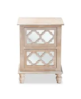 Furniture Celia French Rustic Quatrefoil Mirrored Nightstand