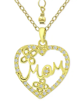 Giani Bernini Cubic Zirconia "Mom" Heart Pendant Necklace in 18k Gold-Plated Sterling Silver, 16" + 2" extender, Created for Macy's