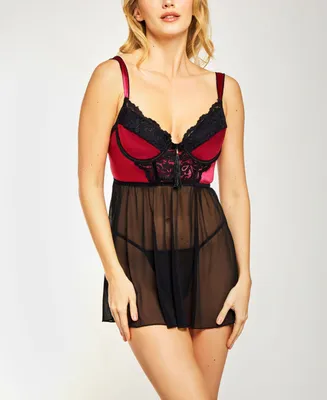 iCollection Venetian Lace and Satin Babydoll 2pc Lingerie Set, Online Only