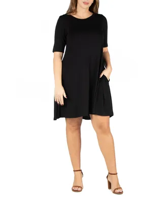 24seven Comfort Apparel Plus Knee Length Pocket T-shirt Dress