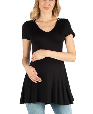 24seven Comfort Apparel Cap Sleeve Maternity Tunic Top with Soft Flare Hem