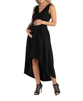 24seven Comfort Apparel Sleeveless Fit and Flare High Low Maternity Dress