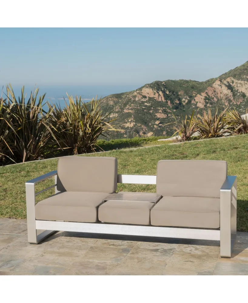 Noble House Cape Coral Outdoor Loveseat Sofa with Tray