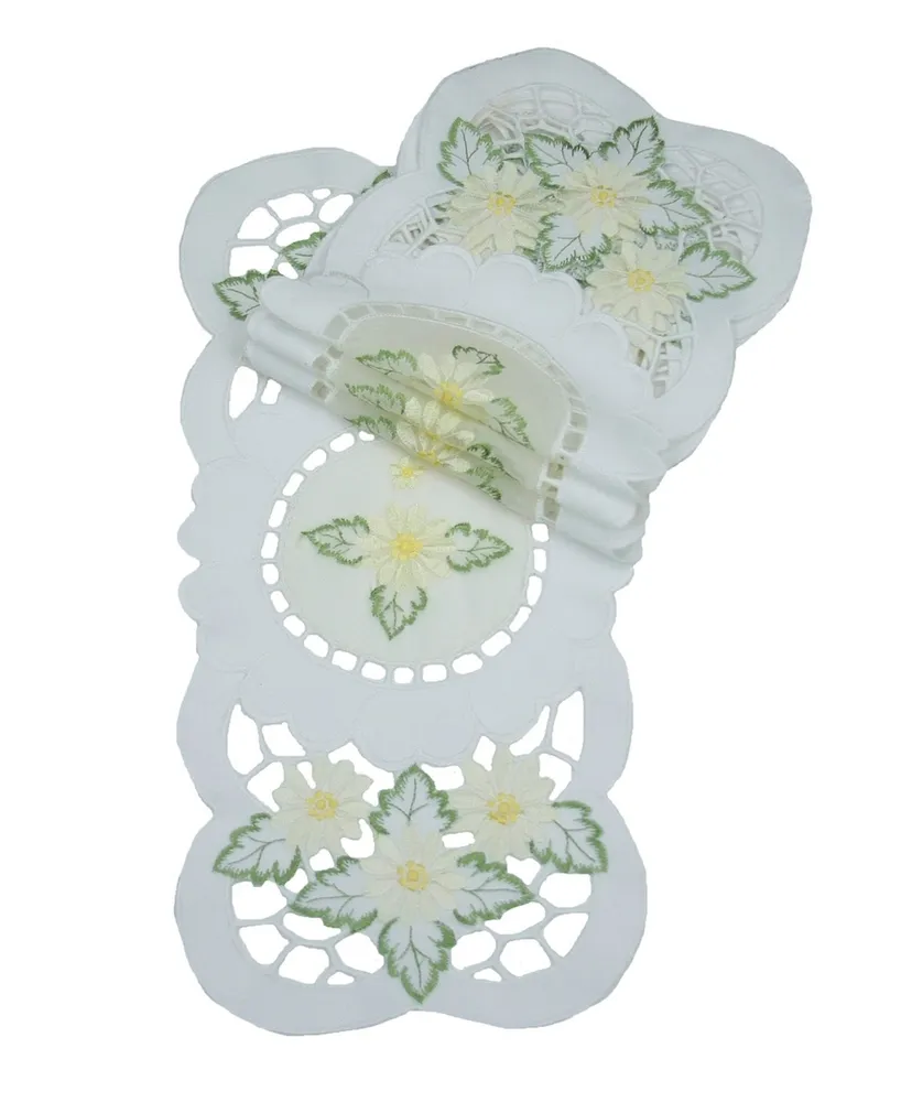 Xia Home Fashions Elegant Daisy Embroidered Cutwork Tray Cloth Runner - Set of 4, 8" x 15"