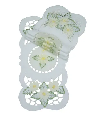 Xia Home Fashions Elegant Daisy Embroidered Cutwork Tray Cloth Runner - Set of 4, 8" x 15"