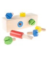 Hey Play Screw Block Toy - Kids Wooden Manipulative With Screws And Screwdriver - Fun Fine Motor Development Activity For Boys And Girls