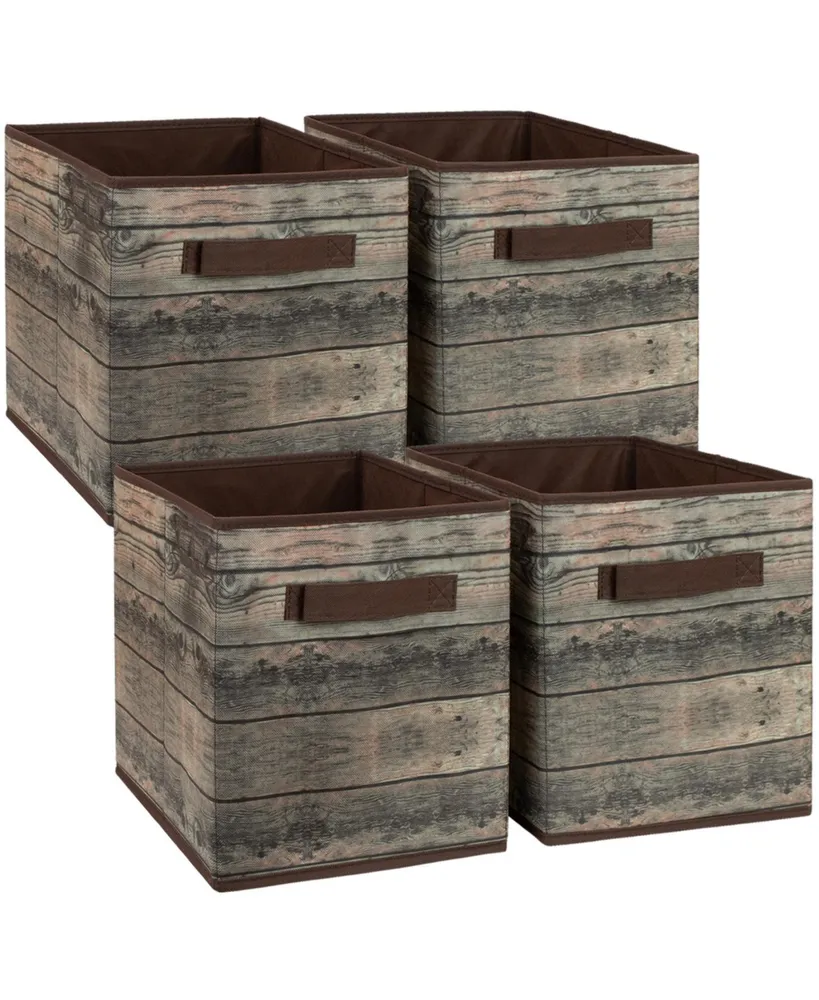 Sorbus 4 Pack Fabric Foldable Storage Cube Bins with Handle - Organization & for Closet, Bedroom, and more (Wood Brown)