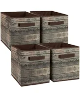 Sorbus 4 Pack Fabric Foldable Storage Cube Bins with Handle - Organization & for Closet, Bedroom, and more (Wood Brown)