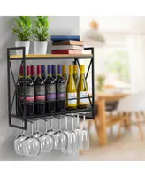 Sorbus 2 Tier Wine Bottle Stemware Glass Rack