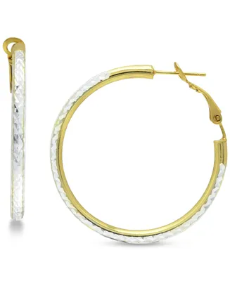 Giani Bernini Medium Two-Tone Textured Hoop Earrings in Sterling Silver & 18k Gold-Plate, 1-1/2", Created for Macy's - Two