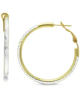 Giani Bernini Medium Two-Tone Textured Hoop Earrings in Sterling Silver & 18k Gold-Plate, 1-1/2", Created for Macy's - Two