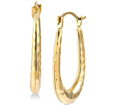 Hammered Oval Hoop Earrings in 14k Gold
