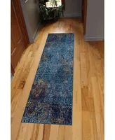 Closeout! Amer Rugs Manhattan Man-42 Teal/ Blue 2'6" x 7'6" Runner Rug