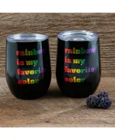 Double Wall 2 Pack of 12 oz Black Wine Tumblers with Metallic "Rainbow is My Favorite Color" Decal
