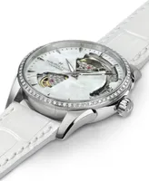 Hamilton Women's Swiss Automatic Jazzmaster Open Heart Diamond 1/3 ct. t.w. White Leather Strap Watch 36mm