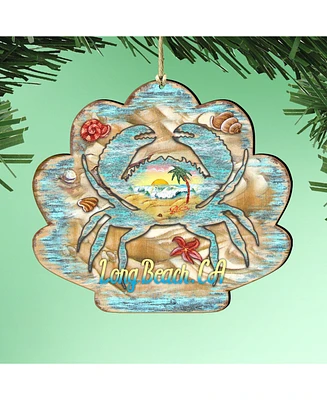 Designocracy Seashell Crab Wooden Ornaments Set of 2