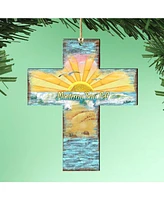 Designocracy Coastal Cross Wooden Ornaments Set of 2