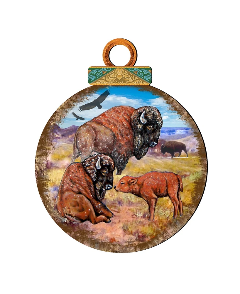 Designocracy Buffalos Ball Wooden Ornaments, Set of 2