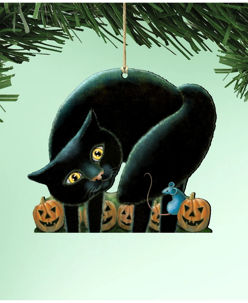 Designocracy Spooky Cat Wooden Ornaments Set of 2