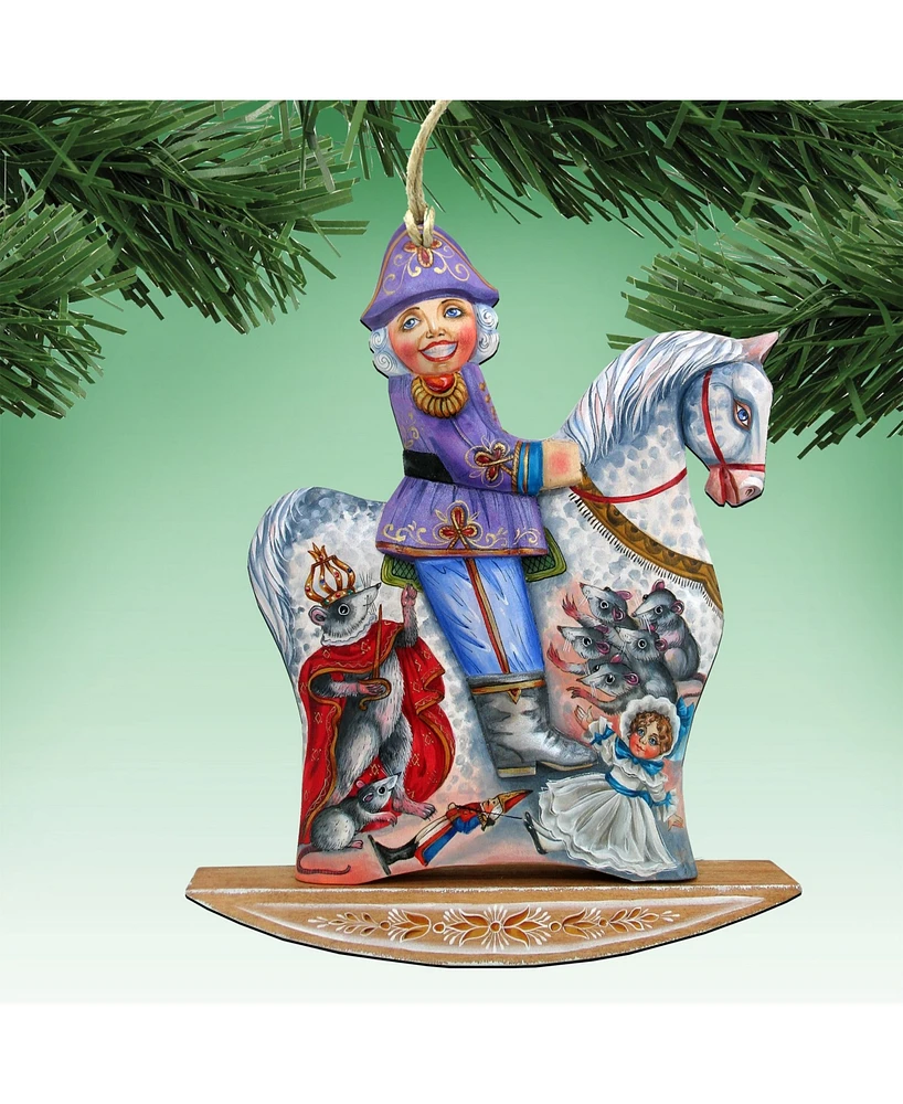 Designocracy Rocking Nutcracker Wooden Christmas Ornament Set of 2